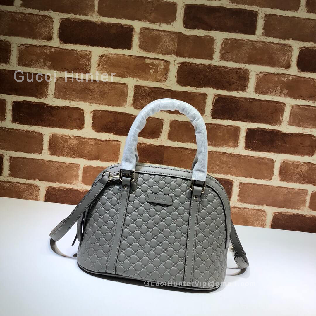 Gucci Micro GG Leather Convertible Mini Dome Top Handle Bag Grey 449654